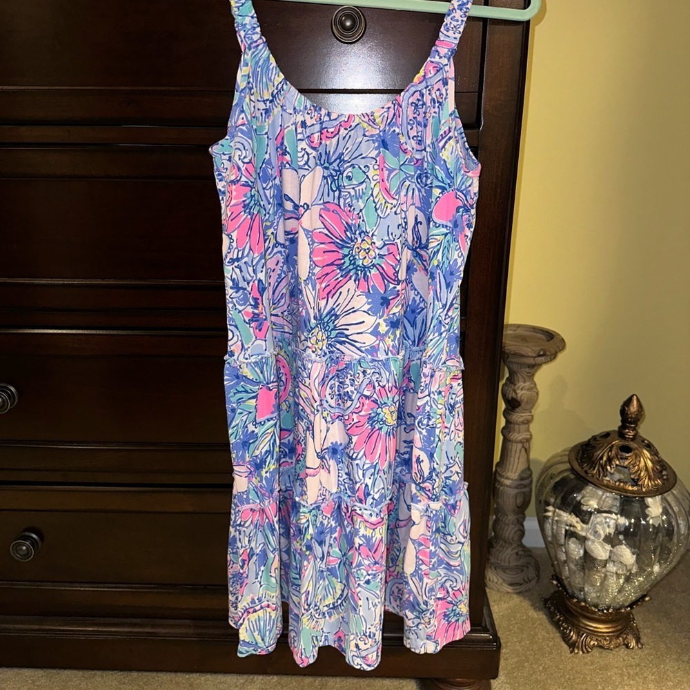 Lilly Pulitzer Blue and Pink Floral Tiered Sundress - Picture 2 of 10